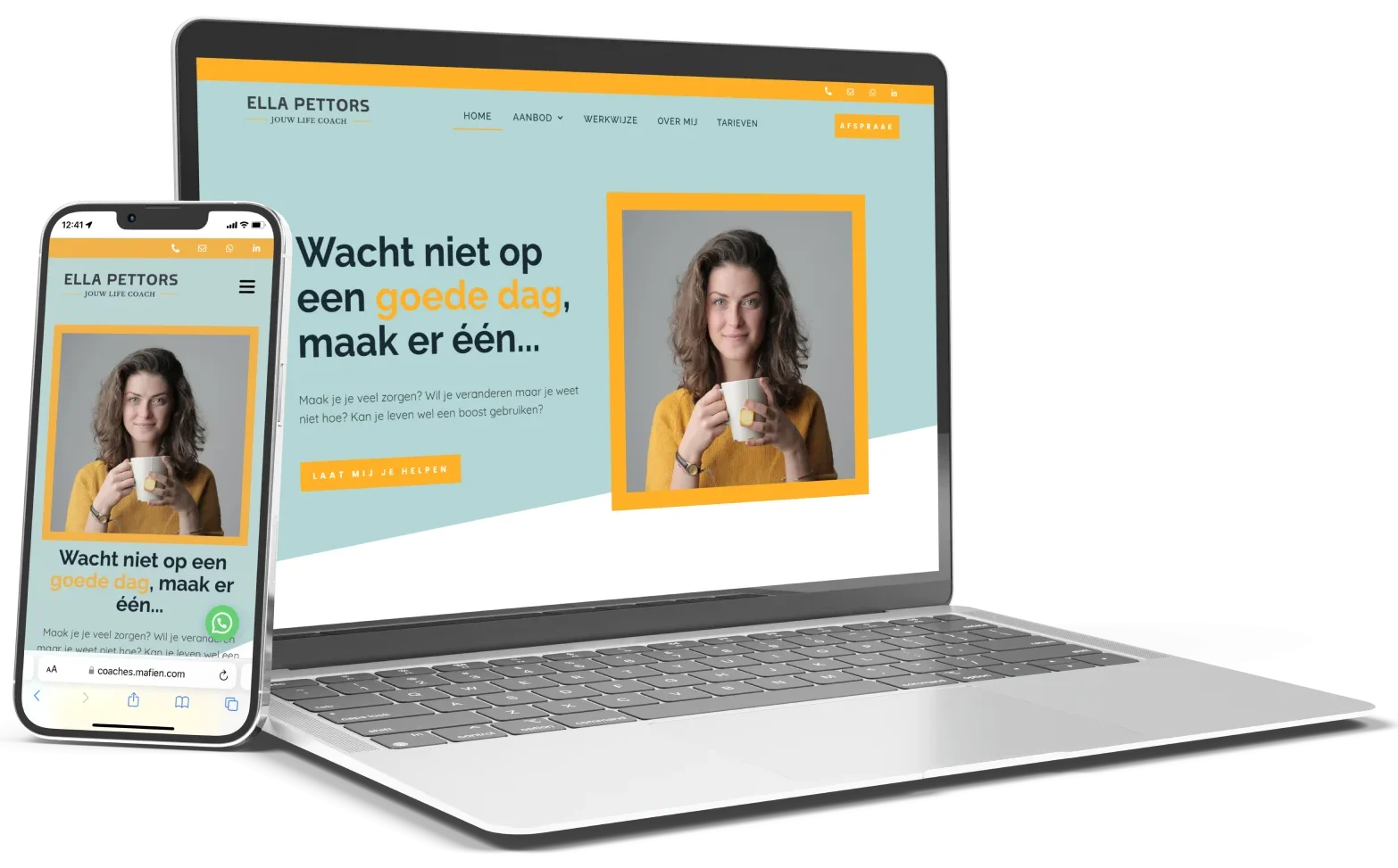 Voorbeelden van door MaFien gemaakte betaalbare website templates voor coaches en therapeuten