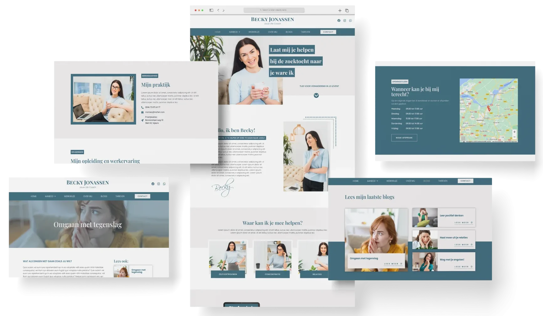 Voorbeelden van door MaFien gemaakte betaalbare website templates voor coaches en therapeuten