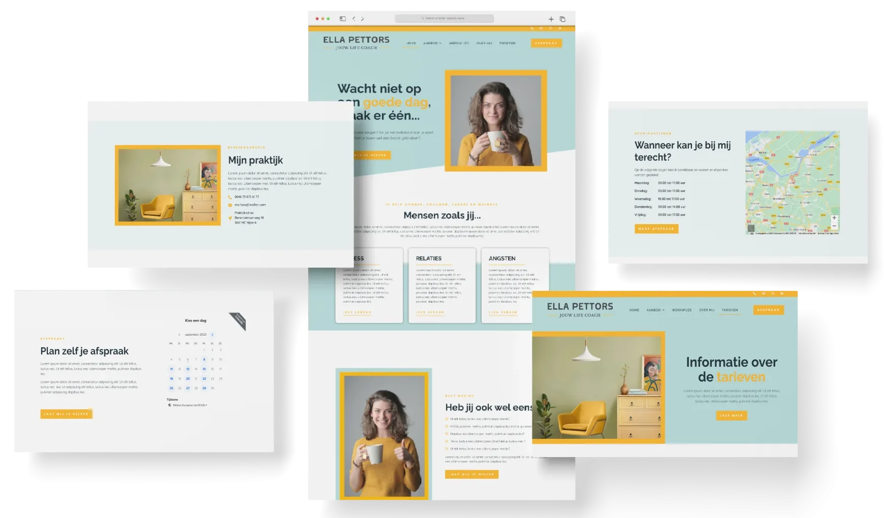 Voorbeelden van door MaFien gemaakte betaalbare website templates voor coaches en therapeuten