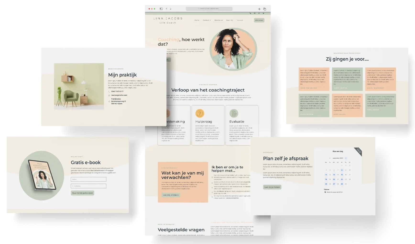 Voorbeelden van door MaFien gemaakte betaalbare website templates voor coaches en therapeuten