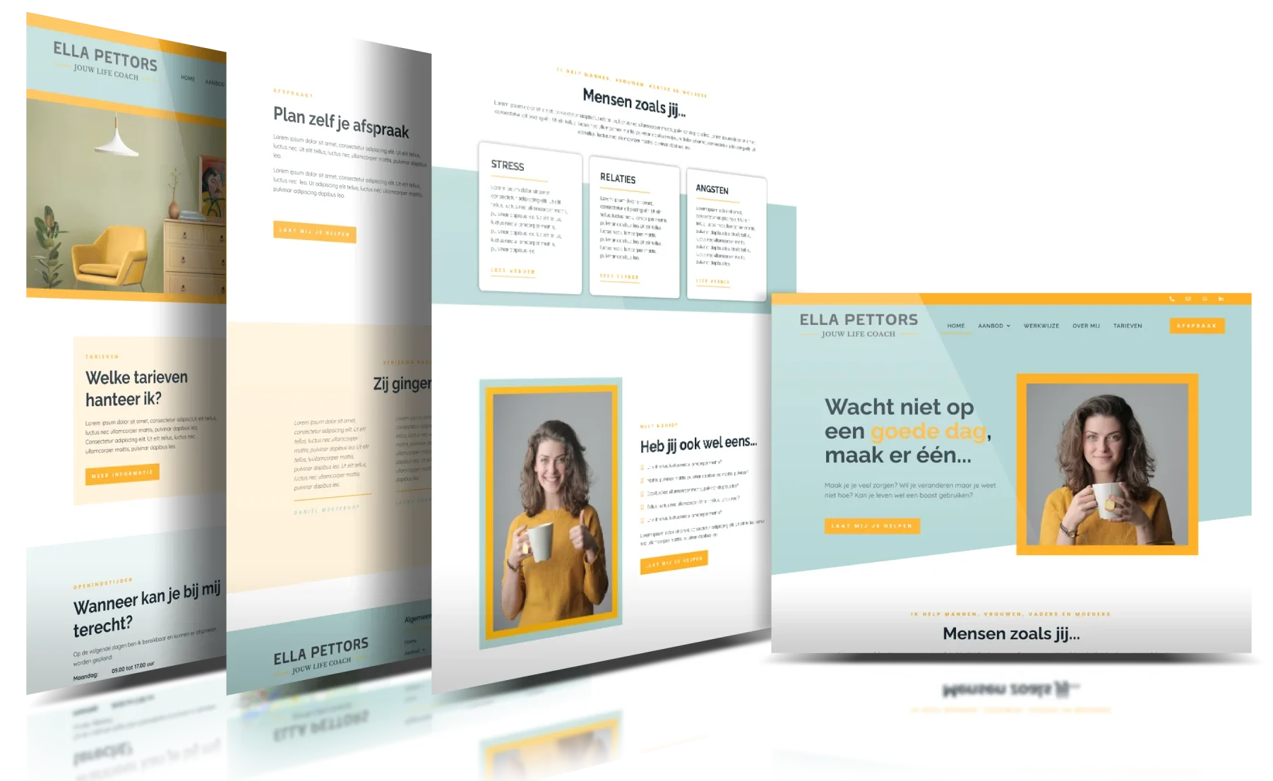 Voorbeelden van door MaFien gemaakte betaalbare website templates voor coaches en therapeuten