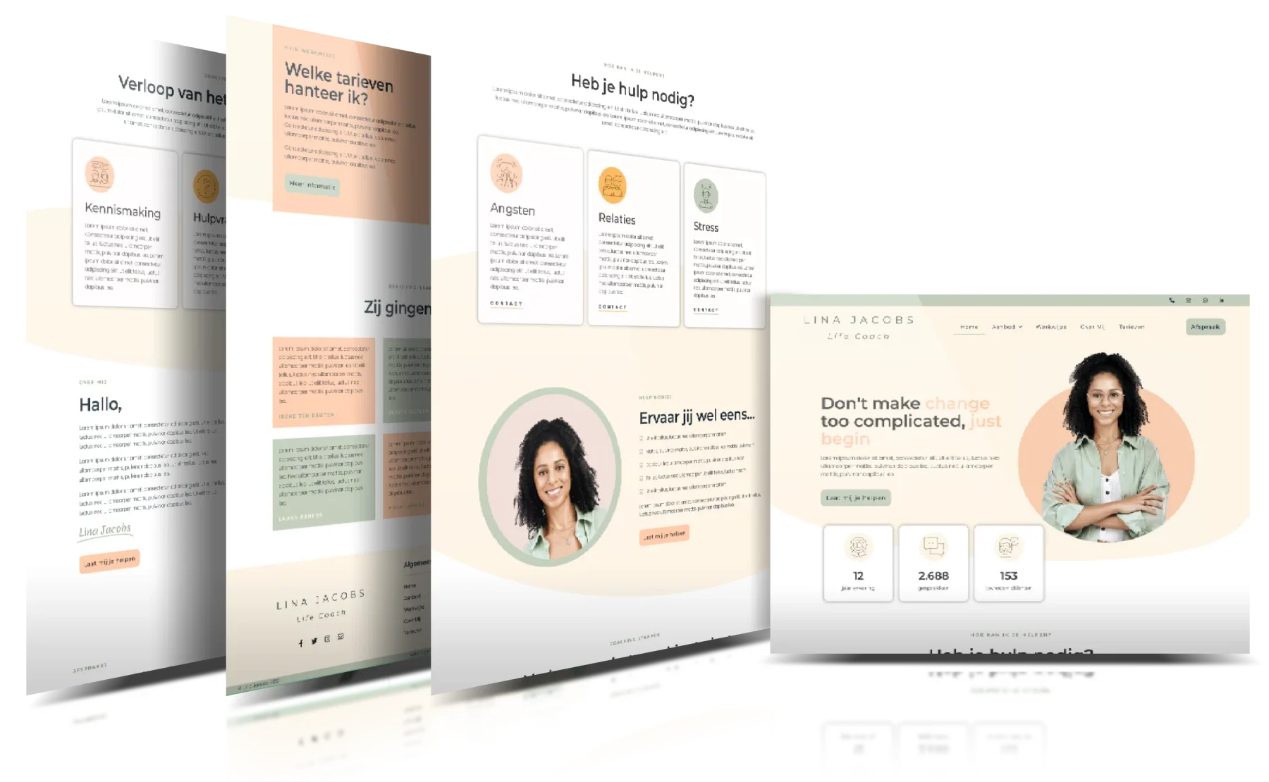 Voorbeelden van door MaFien gemaakte betaalbare website templates voor coaches en therapeuten
