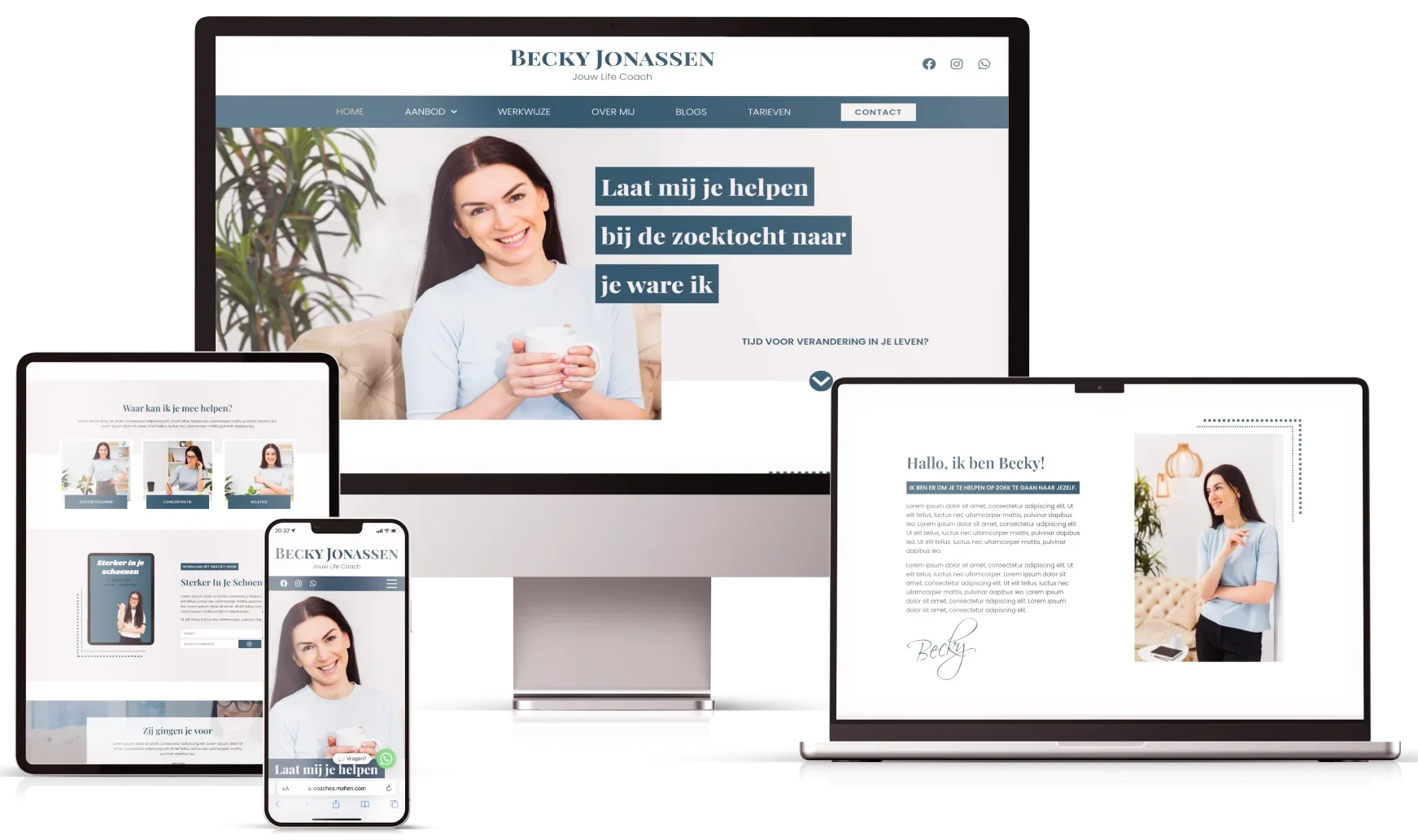 Voorbeelden van door MaFien gemaakte betaalbare website templates voor coaches en therapeuten