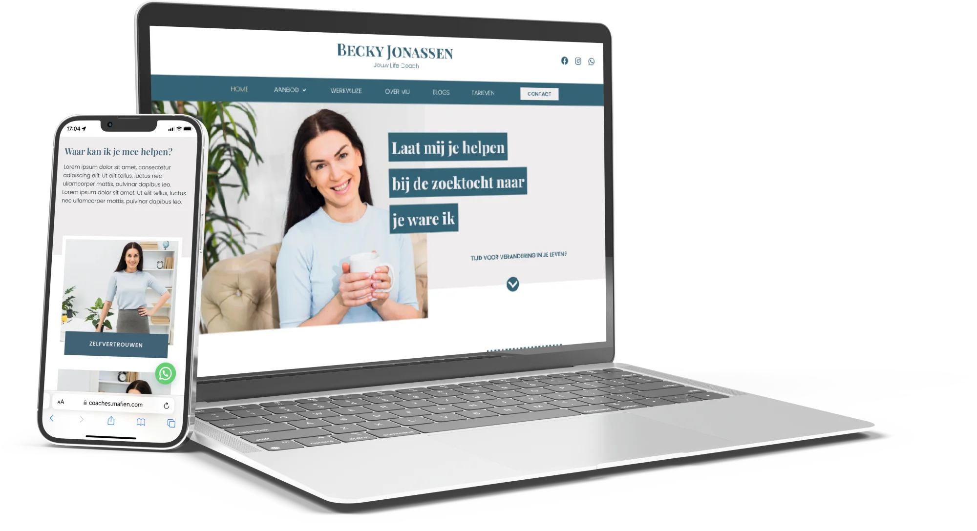 Voorbeelden van door MaFien gemaakte betaalbare website templates voor coaches en therapeuten