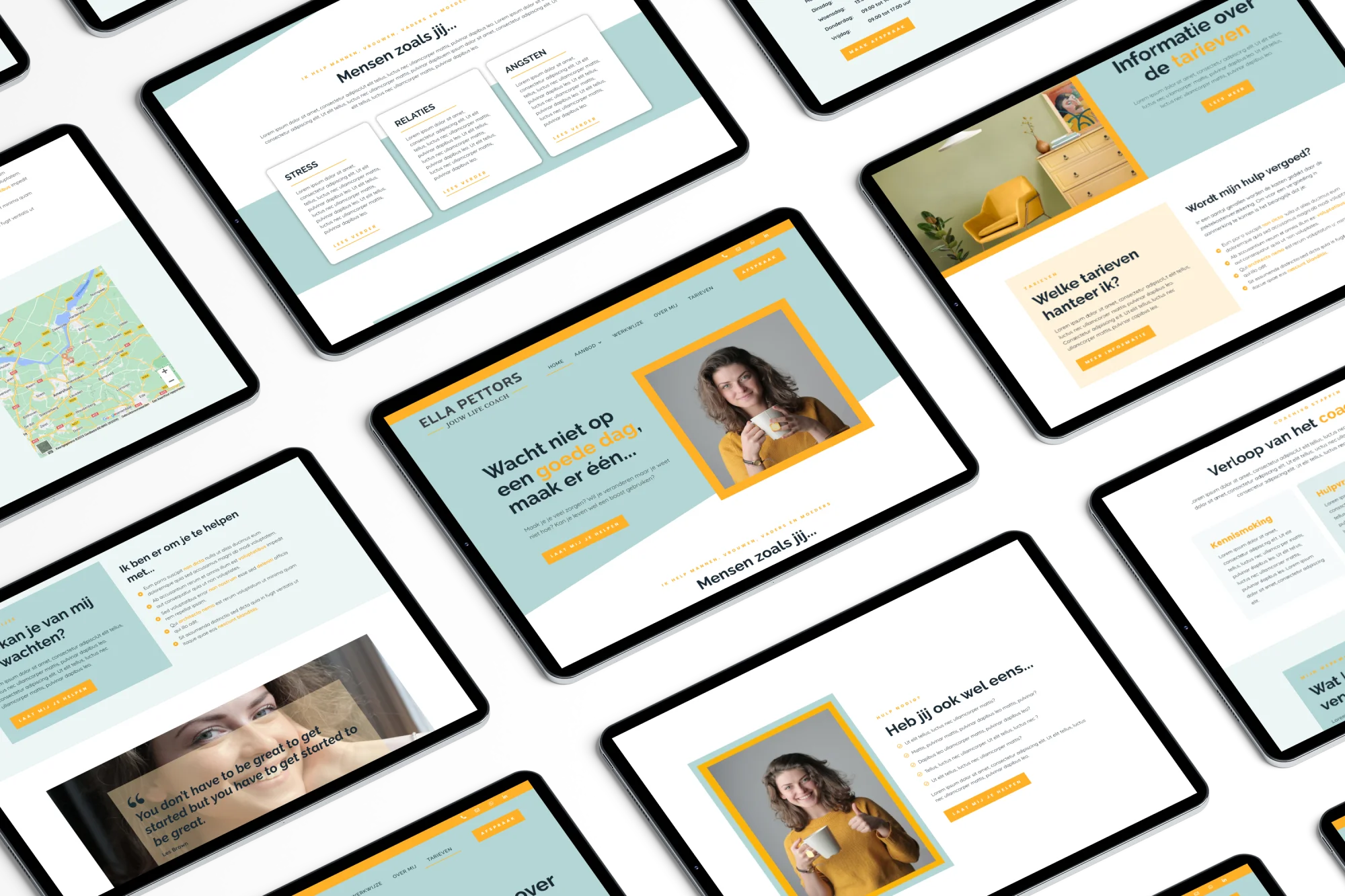 Voorbeelden van door MaFien gemaakte betaalbare website templates voor coaches en therapeuten